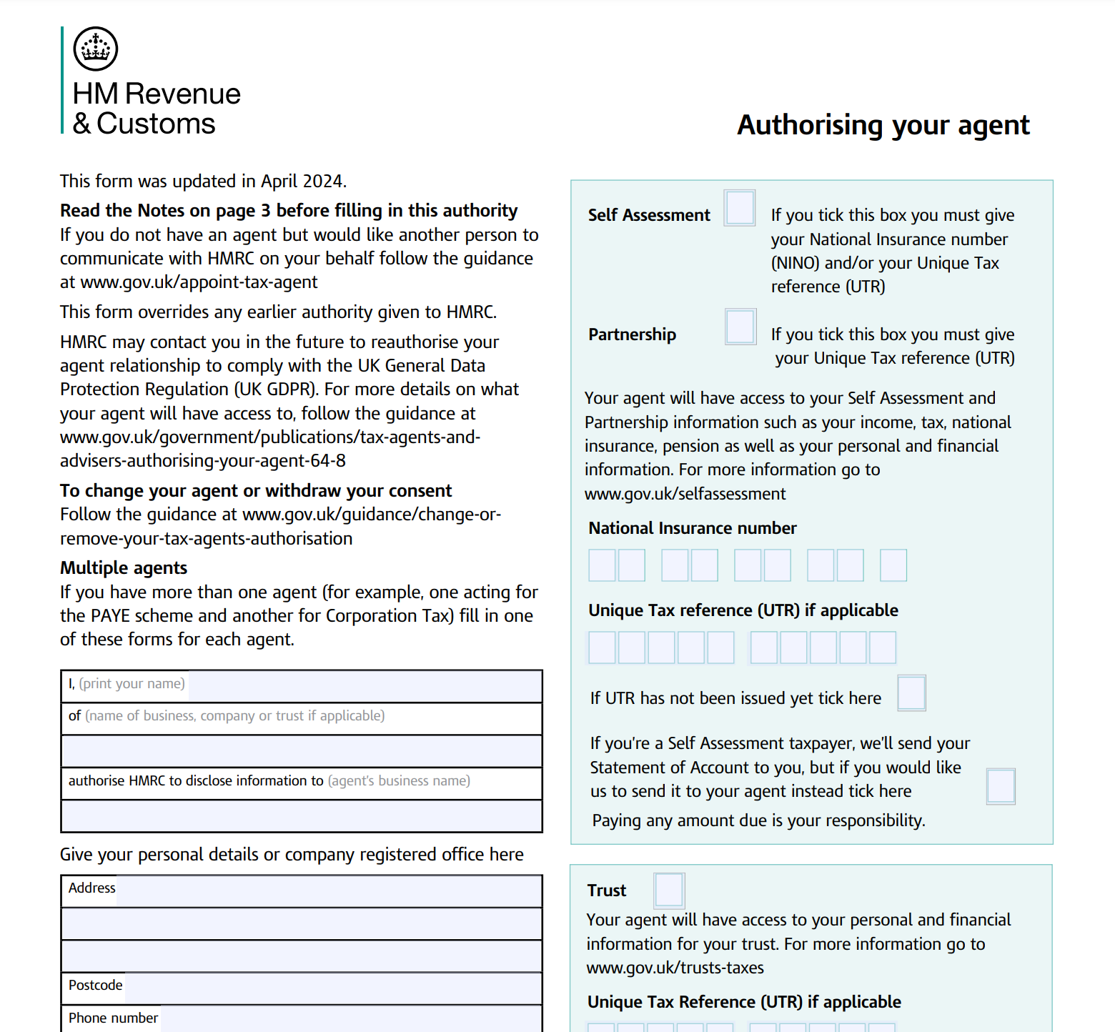 Authorising your Agent