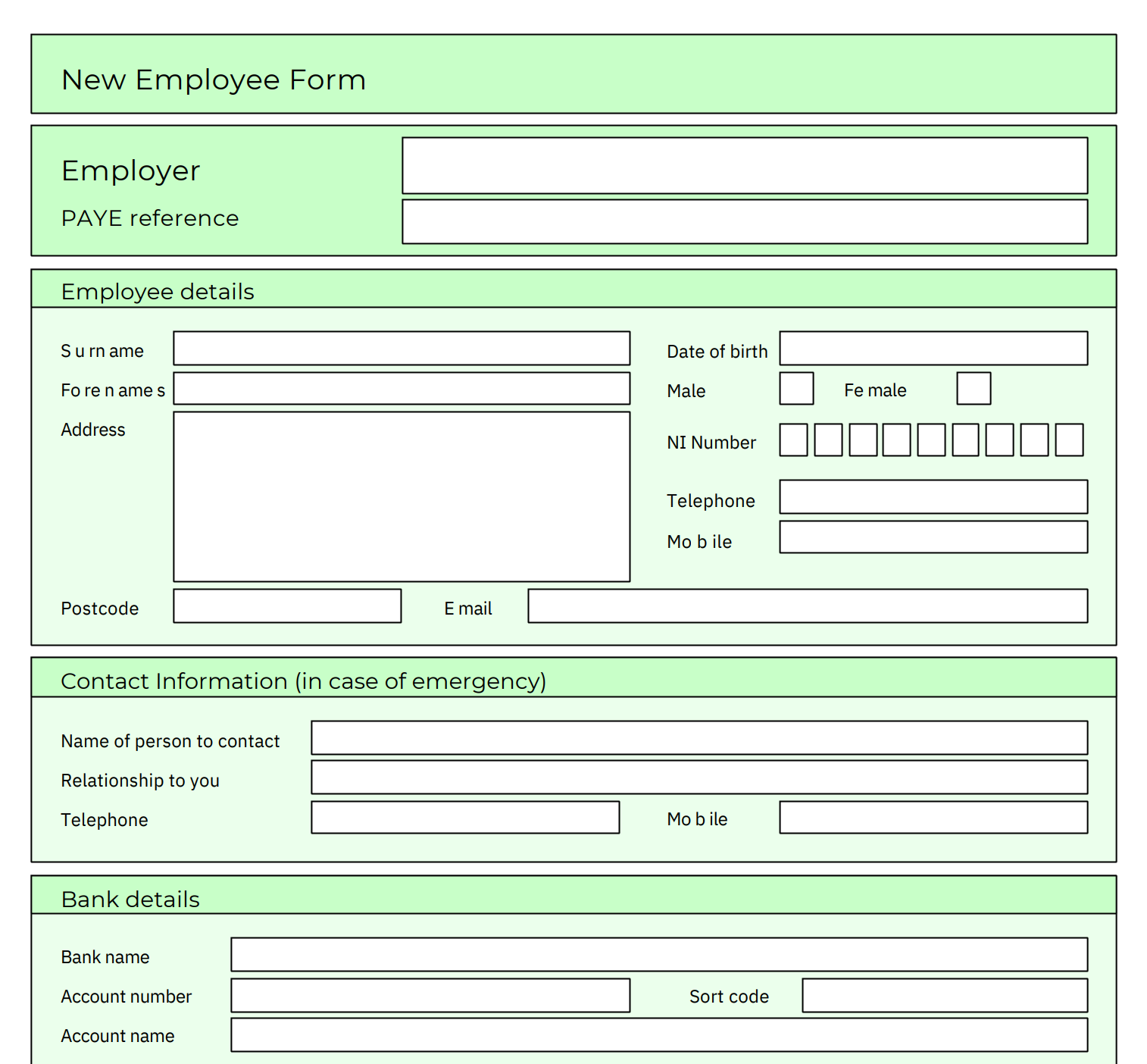 New Employee Form