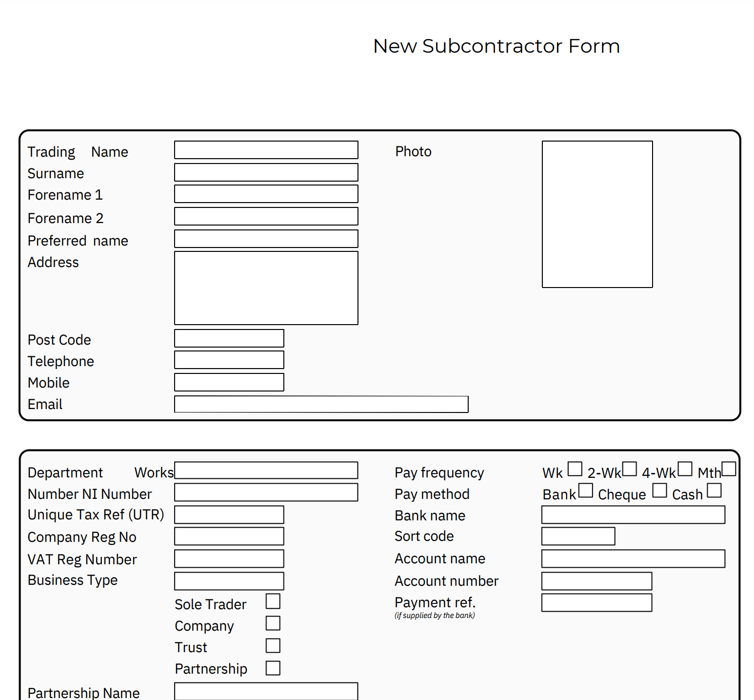 New Subcontractor Form